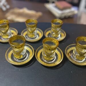 Elegant Gold Trimmed Glass Tea/ Expresso Set